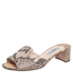 Pre Owned Prada Beige Python Leather Slide Sandals Size 36