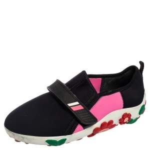 Prada Pink/Black Fabric Velcro Low Top Sneakers Size 37