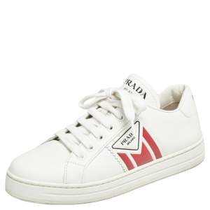 Prada White Leather Lace Up Sneakers Size 37