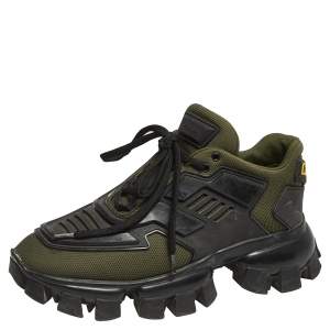 Pre Owned Prada Green/Black Fabric And Rubber Cloudbust  Lace Up Sneakers Size 38.5