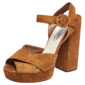 Prada Brown Suede Crisscross Ankle-Strap Sandals Size 39