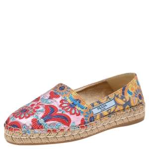 Pre Owned Prada Multicolor Brocade Fabric Espadrille Flats Size 36
