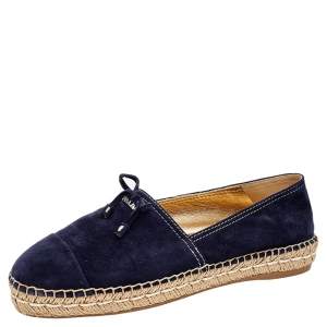 Pre Owned Prada Blue Suede Espadrille Flats Size 37.5