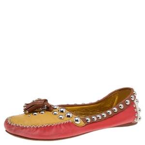 Prada Multicolor Leather Embellished Slip on Loafers Size 38.5