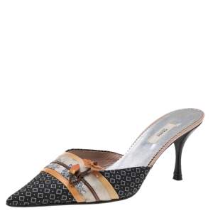 Pre Owned Prada Multicolor Fabric and Patent Leather Mules Size 36.5