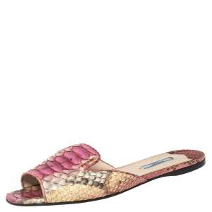 Pre Owned Prada Multicolor Python  Leather Flat Slides Size 40