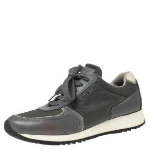Prada Grey Nylon And Leather Low Top Sneakers Size 37.5