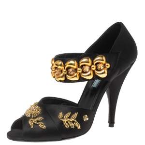 Pre Owned Prada Black Satin  Crystal Embellished Sandals Size 39