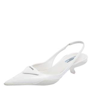 Pre Owned Prada White Patent Leather Slingback Sandals Size 38