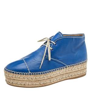 Pre Owned Prada Blue Leather Espadrille Sneakers Size 40