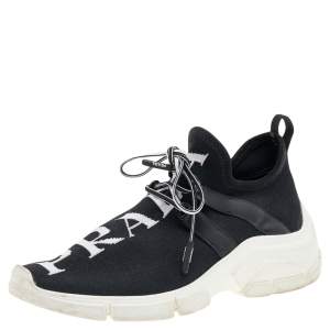 Pre Owned Prada Black Logo Knit Fabric Low Top Sneakers Size 35