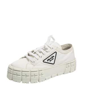 Pre Owned Prada White Nylon Gabardine Low Top Sneakers Size 39.5