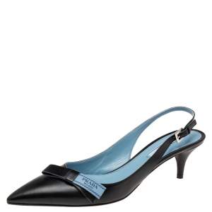 Pre Owned Prada Black Leather Bow Slingback Sandals Size 40