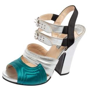 Prada Tri-Color Quilted Leather and Satin Ankle Strap Sandals Size 40