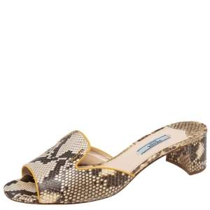 Pre Owned Prada Beige/Brown Python Leather Slide Sandals Size 40.5