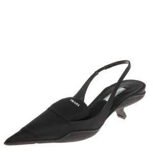 Pre Owned Prada Back Nylon Pointed Toe Slingback Sneaker Pumps Size 36