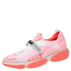 Pre Owned Prada Neon Pink Fabric Cloudbust Sneakers Size 39.5