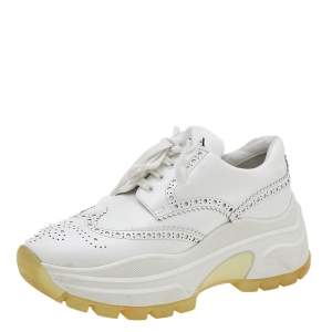 Pre Owned Prada White Brogue Leather Lace Up Oxford Sneakers Size 37.5
