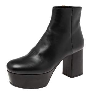 Pre Owned Prada Black Leather Platform Ankle Boots Size 39.5