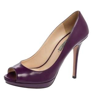 Pre Owned Prada Purple Leather Peep Toe Platform Pumps Size 40