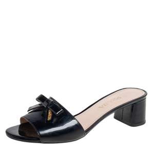 Prada Black Patent Leather Bow Slide Sandals Size 37