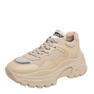 Pre Owned Prada Beige Leather Low Top Sneakers Size 39