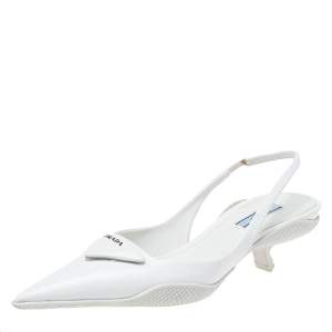 Pre Owned Prada White Brushed Leather Slingback Pumps Size 38