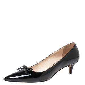 Pre Owned Prada Black Patent Leather Bow Pumps Size 36.5