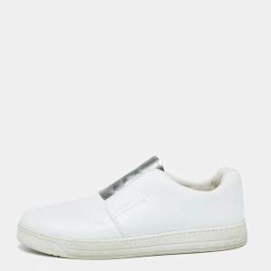 Prada White/Silver Leather Slip-On Sneakers Size 39