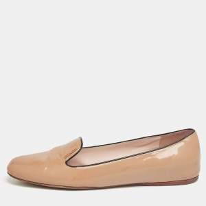 Pre Owned Prada Beige Patent Leather Smoking Slippers Size 40.5