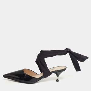 Pre Owned Prada Black Patent Leather Slingback Bow Pumps Size 36