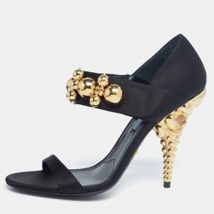 Pre Owned Prada Black Satin Embellished Mary Jane  Sandals Size 38
