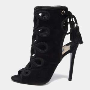 Pre Owned Prada Black Suede Sexy Thing  Ankle Tie Sandals  Size 37