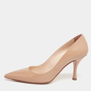 Pre Owned Prada Beige Vernice Saffiano Leather Pointed-Toe Pumps Size 36.5