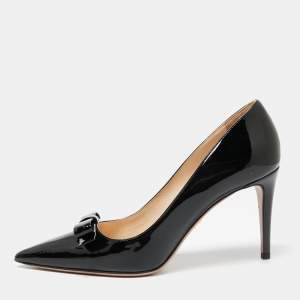 Pre Owned Prada Black Patent Leather Bow Pointed Toe Pumps Size 39