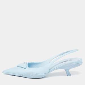 Pre Owned Prada Blue Canvas  Slingback Pointed Toe Sandals Size 40