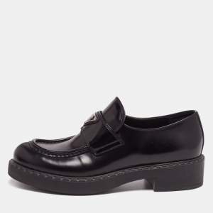 Pre Owned Prada Black Patent Leather Platform Loafers Size 38.5