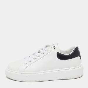 Pre Owned Prada White/Black Leather Lace Up Sneakers Size 38.5