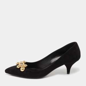 Pre Owned Prada Black Suede Embellished Kitten Heels Pumps Size 37