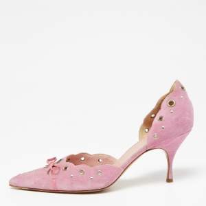 Pre Owned Prada Pink Suede Perforated D'orsay Pumps Size 40