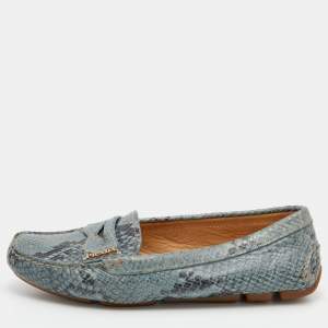 Pre Owned Prada Blue Snakeskin Embossed Leather Driver Loafers Size 35.5