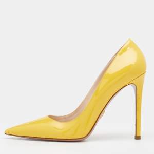 Pre Owned Prada Yellow Patent Leather Pointed Toe Pumps Size 39