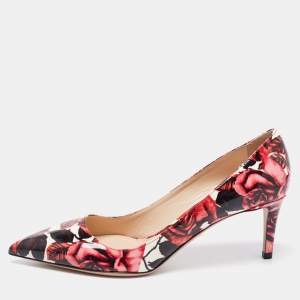 Pre Owned Prada Pink Floral Print Patent Leather Pointed-Toe Pumps Size 36.5