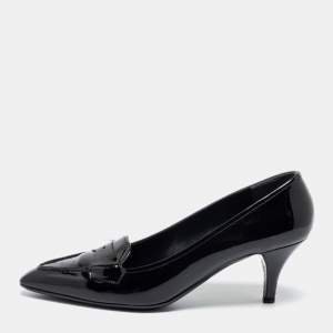 Pre Owned Prada Black Patent Leather Loafer Pumps Size 40.5