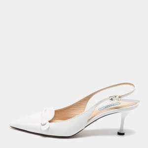 Pre Owned Prada White Leather Slingback Pumps Size 38