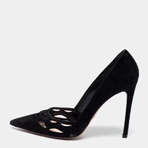 Prada Black Suede Wave Cut-Out Pumps Size 39