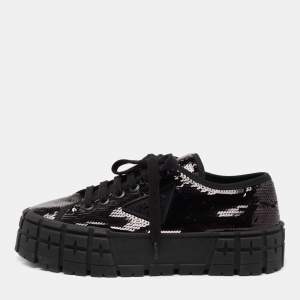 Pre Owned Prada Black Sequin Double Wheel Platform Sneakers Size 38.5