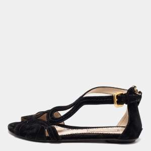 Pre Owned Prada Black Suede Cutout Sandals Size 37