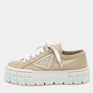 Pre Owned Prada Beige Nylon Gabardine Double Wheel Sneakers Size 37