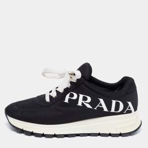 Pre Owned Prada Black/White Nylon Lace Up Sneakers Size 39